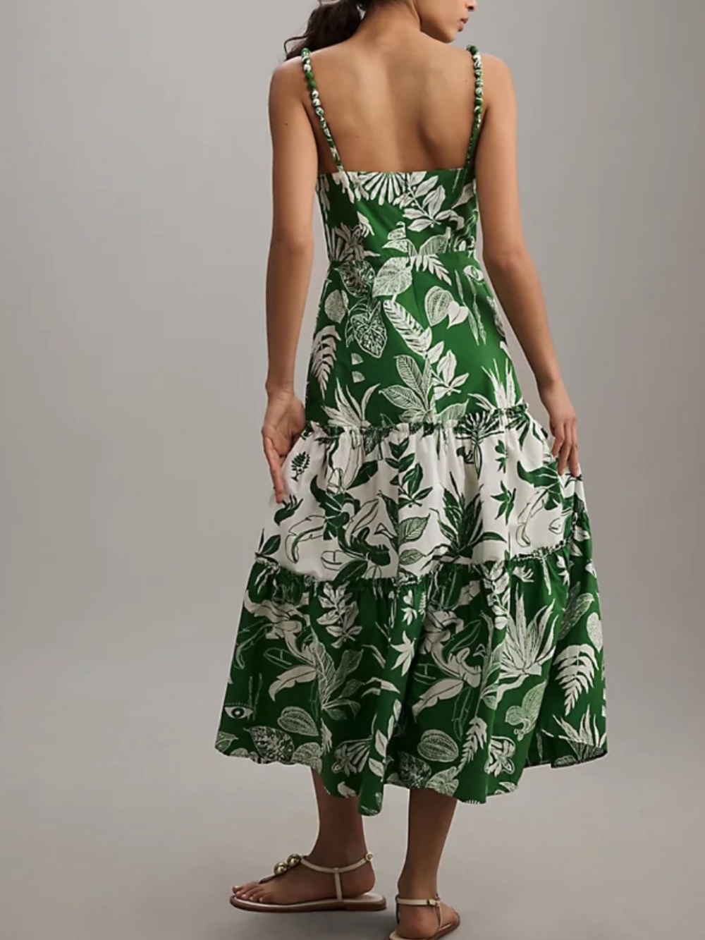 Farm Rio Sz S Dress Forest Soul Mix Midi Green White Sundress Anthropologie - Picture 2 of 11